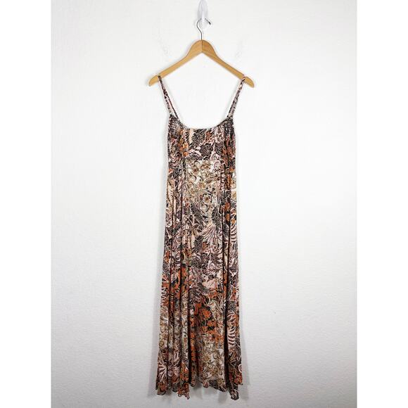 Free People Forever Yours Smocked Slip Maxi Dress Small Brown Black Floral Boho - Picture 12 of 13